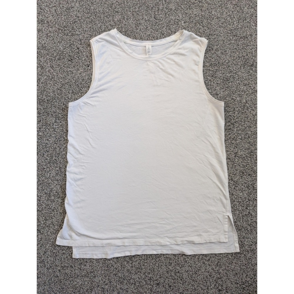 Lululemon Love Tank Top White Pima Cotton Size 6 Relaxed Fit High Low Hem